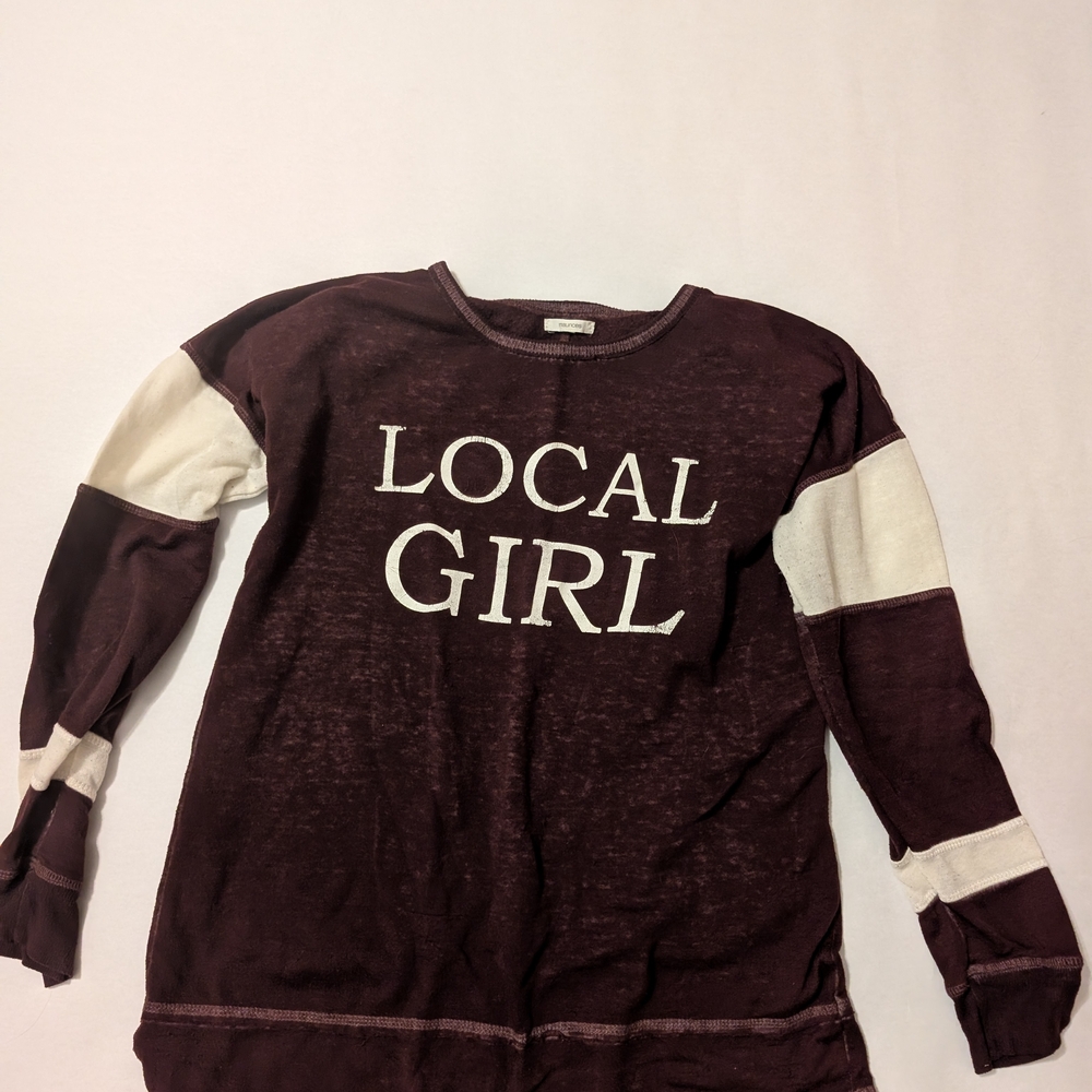 Maurices Burgundy and Cream Long Sleeve Tee
